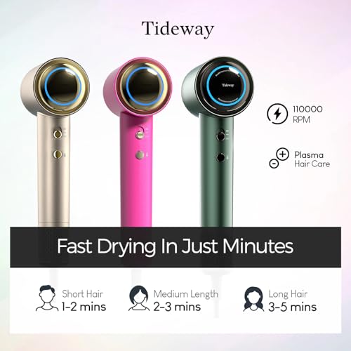 Tideway Hair Dryer Professional High-Speed Ionic Blow Dryer 110,000 RPM, Compact Hair Dryer with Magnetic Diffuser, Fast Drying with Brushless Motor Low Noise Smart Temperature Control-H11 - color: White