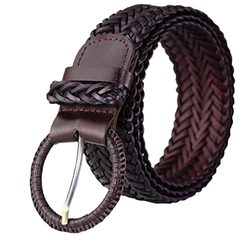 Women Wide Braided Leather Belt 1.6 inch Ladies Soft Woven Waistband with Buckle - color: Coffee
