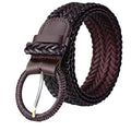 Women Wide Braided Leather Belt 1.6 inch Ladies Soft Woven Waistband with Buckle - color: Coffee