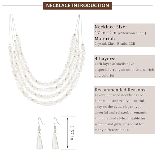 Errally Layered Beaded Statement Necklace Multi Strand Crystal Beads Collar Necklace and Earring Sets for Women Fashion Costume Jewelry Set Gifts for Her - color: White
