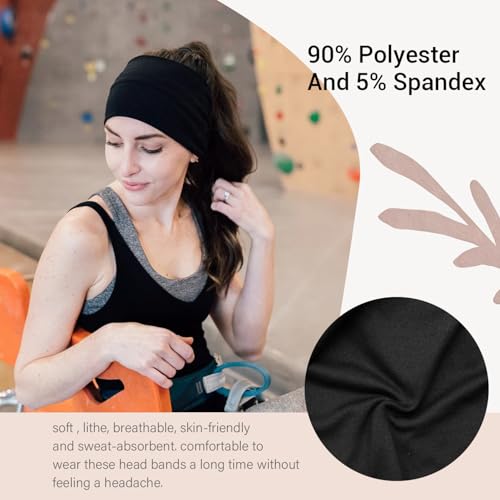 2 Pack Black Wide Headbands for Women - Thick Stretchy Non Slip Fabric Sweat Bands, Soft Hair Bands for Workout, Running, Spa, Makeup & Washing Face - color: 2 Color (Black+Black)