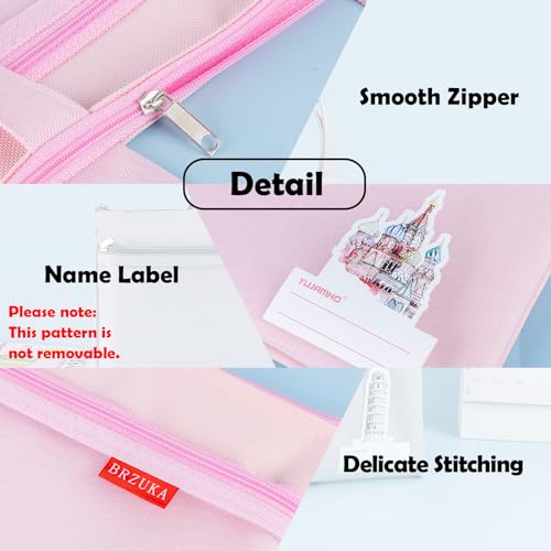 Mesh Zipper Pouch 11x13.7 in, A4 Double Pocket Waterproof File Bag with Handle, Document Storage for School/Travel/Office/Cross Stitch/Puzzle (Pink) - color: Pink