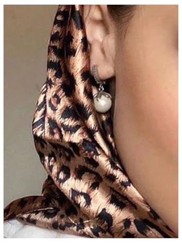 RoseSeek Women's Cheetah Print Silk Head Scarf Leopard Satin Rave Hair Scarf Headband Square Scarves - color: Brown