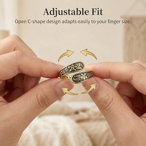 Vintage Rings for Women Gold Adjustable Spoon Thumb Ring Boho Open Ring Unique Bohemian Jewelry Retro Accessory