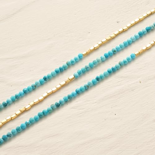 MYEARS Women Beaded Bracelet Gold Gemstone 14K Simple Dainty Handmade Chain Everyday Boho Beach Jewelry - style: Turquoise