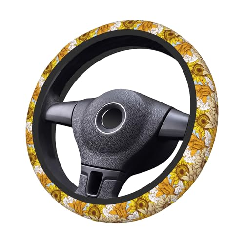 Sunflower Car Steering Wheel Cover, Non Slip Universal Wheel Protector Elastic 15 Inch Car Accessories for Men Women - color: sunlower