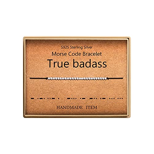 KGBNCIE Inspirational Gifts for Women, Morse Code Funny Gifts Bracelets for Women, S925 Sterling Silver Morse Code Bracelets Friend Gifts - style: 6-True Badass