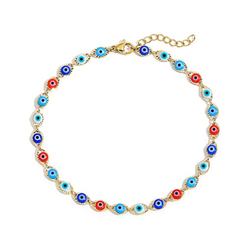 SLOONG Evil Eye Beaded Anklet Bracelets for Women, 14K Gold Plated Ankle Bracelet Jewelry Beach Beads Anklet Set Ankle Bracelets for Women - color: Red & Blue