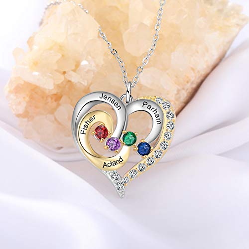 GLAMCARAT Personalized Mothers Necklace with Birthstones customized jewelry - style: 4 stones & names