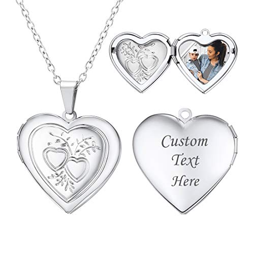 U7 Women Locket Necklace Platinum 14K Gold Photo Lockets that Hold Picture,Chain 20 Inch Personalized Gift Custom Love Heart Image Necklaces - color: 03# Platinum*2 Heart