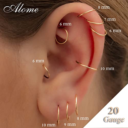 Gold Hoop Earrings Silver Hoop Earrings - Hoop Earrings For Women Two Pcs Of Thin Gold Filled Sterling Silver Hoops, Helix Hoop, Tragus Ring, Cartilage Hoop - color: Gold, style: 10mm 20 gauge / 1 pair