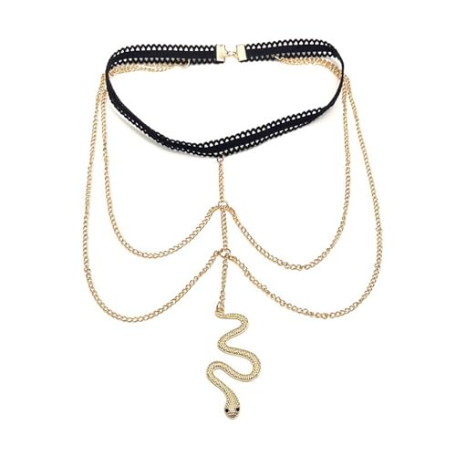 Snake Leg Chain for Women, Sexy Serpent Charm Thigh Garter, Summer Bikini Skirt Beach Party - style: B lace gold