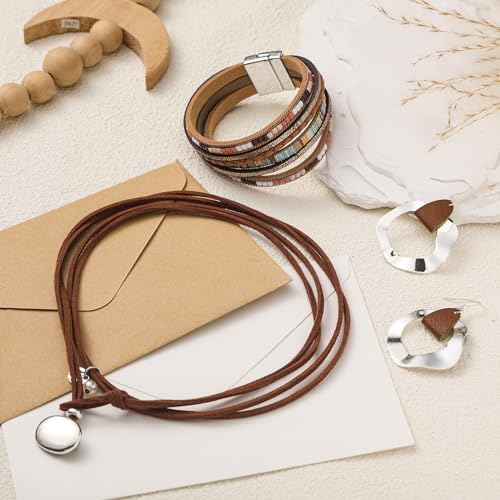 Inbagi 3 Pcs Western Jewelry for Women Bohemian Turquoise Jewelry Set Women Country Pendant Long Choker Layered Bracelets Earrings - color: Silver, style: Rustic