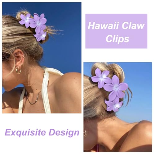 ANBALA Hair Clip, 4PCS Flower Design Plumeria Hair Clips, Large Non-Slip Strong Hold Claw Clips for Thick Hair, Beach Hair Accessories for Women Girls (Purple) - color: purple