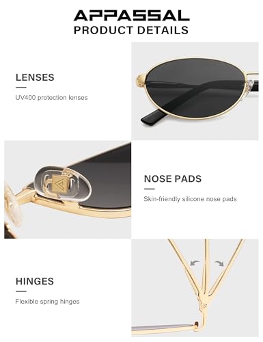 Appassal Retro Oval Sunglasses for Women Mens with Spring Hinge Sunnies AP3696 - color: C1 Gold / Grey