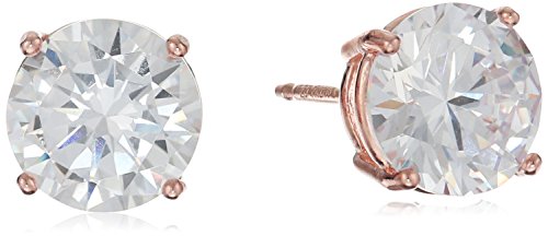 Amazon Essentials Plated Sterling Silver Cubic Zirconia Stud Earrings (Round & Princess) - color: White/Rose Gold, size: 7.5 mm, style: Round Cut