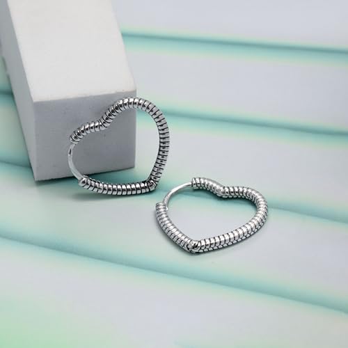 LeCalla 925 Sterling Silver Heart Hoop Earrings for Women | Love Theme Heart Shaped Hoop Earring | Womens Italian Love Heart Earrings Hoops - color: Antique Huggie Heart
