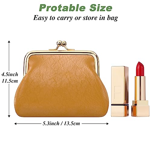 Coin Purse, Small PU Leather Change Purse, Coin Wallet with Clasp, Car Change Holder Pouch for Woman Men Kids Girls, Brown - color: Brown