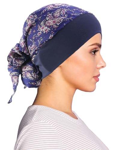 Chemo Headwear for Women Head Scarf Headwraps Silky Soft Turbans for Women Cancer Hats Chemo Beanie Coverings Scarves - color: B Blue Pattern1