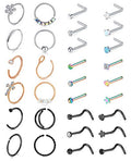 Mayhoop 20g Nose Rings Hoops And Studs For Women Men - Hypoallergenic 316L Surgical Stainless Steel L Shape Nose Screw Bone Silver Rose Gold Black Rainbow Pack 28Pcs - color: 30Pcs(Silver+Rose gold+Black+Rainbow)