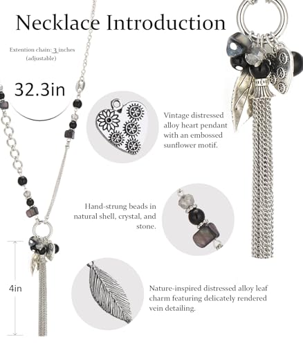 FULU AUTUMN Long Necklaces for Women Trendy Long Chunky Beaded Necklace Boho Fashion Costume Jewelry Mothers Day Gifts for Her - color: 95-Black