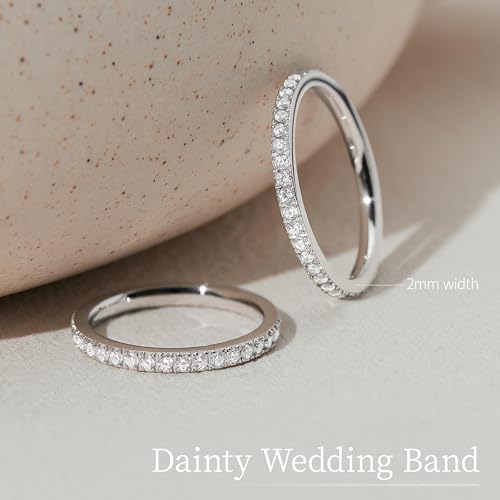 Gelbesty 925 Sterling Silver Wedding Band for Women, Gold Promise Eternity Engagement Rings for Her, Non Tarnish Silver Stackable Thumb Pinky Band for Oura Ring Size 4/5/6/7/8/9/10/11 - color: White Gold, size: 8