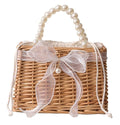 Wicker Basket Lace Ribbon Handbag Vacation Wedding Woven Handbag Drawstring Inner Pouch Daily Use Gift - color: A-white