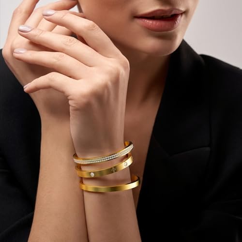2PCS 18K Gold Plated Nail Bangle & Chain Bracelet Set for Women, Adjustable Stackable Bangle Jewelry, Dainty Gold Bracelet Gift for Women - color: Set V