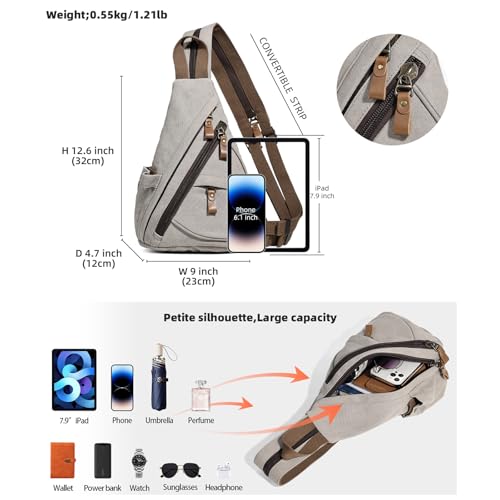 KL928 Canvas Sling Bag Small Crossbody Purse Casual Backpack for Men Women(Small Version, Leaden) - color: Medium-leaden