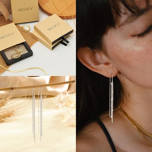 NECOCY Gold Dangle Earrings for Women Non Tarnish 14K Gold Plated Drop Wedding Hypallergenic Earring Dainty Long Hanging Chain CZ Pearl Threader Earrings Trendy Silver Plated Jewelry for Women - style: Silver&Style4