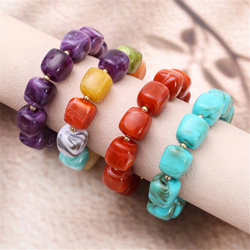 Soyzvteo Chunky Beaded Bracelets Boho Acrylic Geometric Beaded Bangle Bracelet Chunky Statement Jewelry for Women - color: Purple