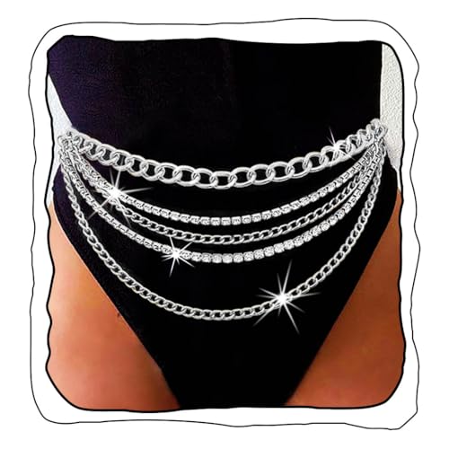 Rhinestone Waist Chain Body Chain Crystal Body Jewelry for Women Layered Rhinestones Belly Chain Summer Beach - color: Silver