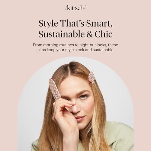 Kitsch Creaseless Hair Clips for Women - No Crease, No Bend Hair Clips for Styling, Bangs, Makeup Application, Face Wash | Recycled Acrylic - Checkered Terracotta | Ideal Gifts for Women, 2pcs - color: Terracotta Checkered