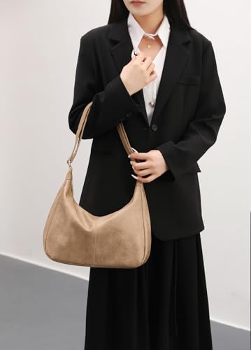 Hobo Bags for Women Foldable Vegan Leather Shoulder Handbag Slouchy Tote Crossbody Purses - color: Khaki
