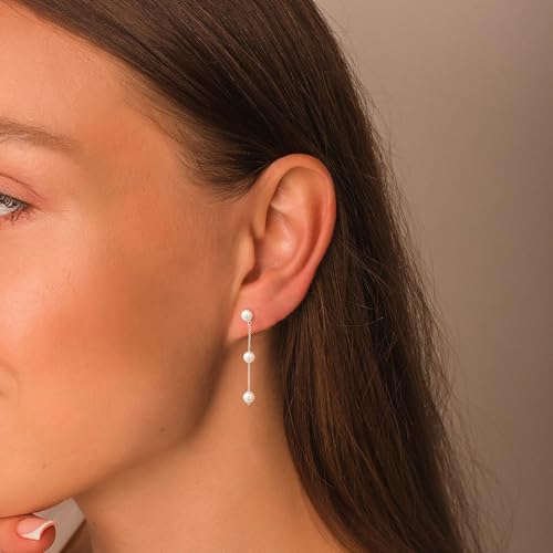 Moodear Dainty Pearl Dangle Earrings for Women - Trendy 14K Gold Plated Pearl Hypoallergenic Drop Earring Wedding Jewelry Gift - style: pearl-drop silver