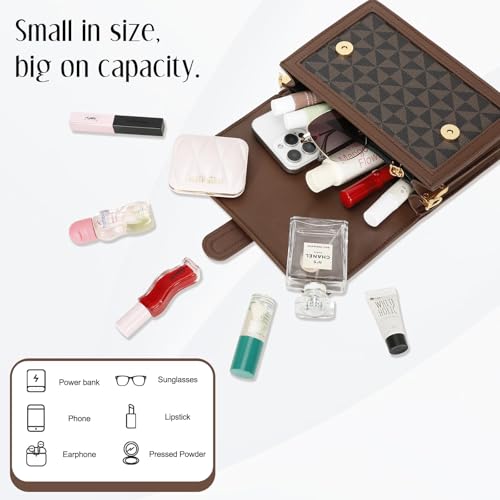 KKXIU Crossbody Bags for Women - Top Handle Purses for Lady, Leather Handbags Shoulder Clutch with Adjustable Shoulder Strap - color: Brown Checkered