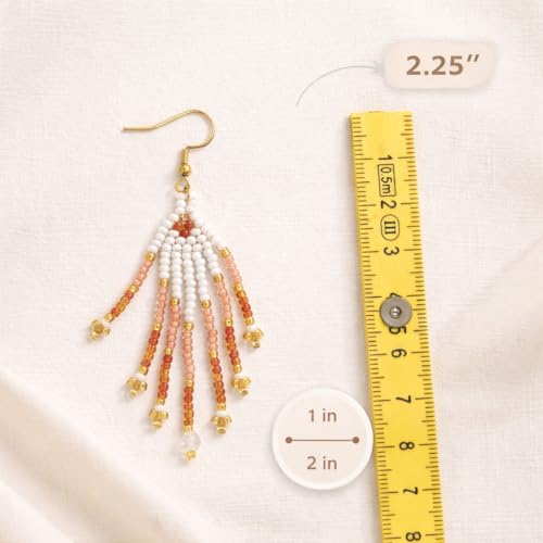 Bohemian Beaded Long Tassel Dangle Earrings for Women, Handmade Jewelry White Tarnish Resistant Lightweight Design, Stylish Accessory for Beach Vacation Party and Gift - color: Pink