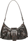 Y2K Trendy Purse for Women, Leather Buckle Punk Hobo Clutch Purses Bags for Ladies Top Handle Shoulder Bag - color: Deep Brown