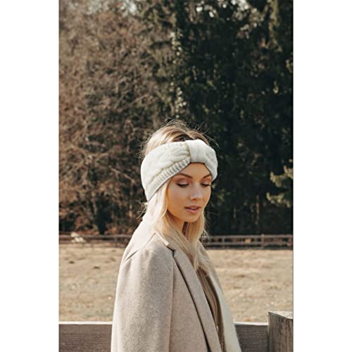DRESHOW Crochet Ear Warmer Headband Soft Knit Chunky Turban Stretch Thick Headbands Warmer Fuzzy Head Wrap for Women - color: 3 Pcs Knot Style: White, Ivory White, Khaki