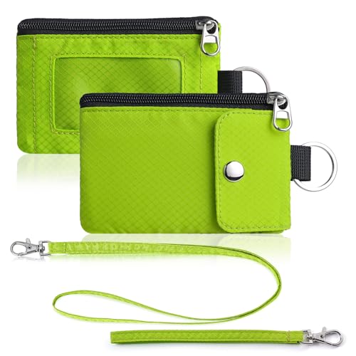 Artpaxy Minimalist Wallet For Mens Womens, Keychain RFID Blocking Zipper Small Wallet with ID Window 2 Lanyards,Water Resistant Travel Cash Card Coin Case Boys Girls - color: Neon green, style: Casual