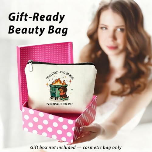 Funny Dumpster Dachshund Dumpster Fire Gifts Makeup Bag, Funny Dumpster Bag,Dumpster Fire Cosmetic Bags for Women, Inspirational Positive Encouragement Gift for Women Zipper Pouch - color: 01-dumpster fire(02)-Dachshund Dog