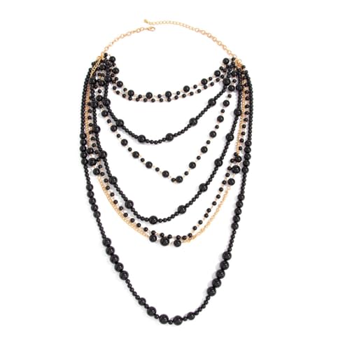Layered Pearl Necklaces for Women Big Pearl Long Chain Necklace Dainty Faux Pearl Necklaces Statement Sweater Strand Chain Jewelry - style: Black