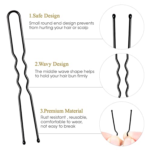 Hair Pins for Women, IKOCO 2inch and 2.75inch U Shaped Hair Pins for Buns with Storage Box, 50Pcs of each size, Black - color: Black