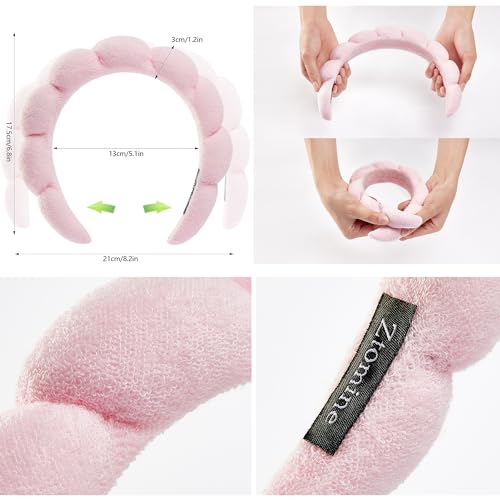 Ztomine Spa Headbands, Set of 2 - Terry Cloth Face Wash Headbands for Women - Puffy Makeup Headbands for Facial, Mask (Pink, Orange) - color: Pink + Orange