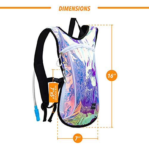 Vibe Festival Gear Rave Hydration Pack Backpack with 2L Water Bladder for Women Men – Festival Hydropack, Hydro Pack, Leak Proof, Lightweight – Teens, Party, Hiking, Running, Outdoor Sports - color: Gold Pink Holographic