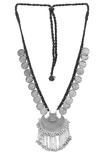 Statement Ethnic Indian Stylish Silver Oxidized Boho Gypsy Tassel Coins Necklace Jewelry