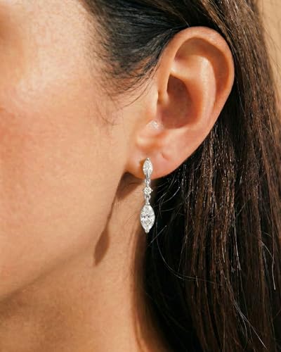 HANLI Dangle Earrings for Women – 14K Gold Plated/Silver Drop Earrings Sparkly CZ Gold Dangle Earrings Elegant Dangling Earrings for Wedding Bridal Prom Jewelry - color: 3-Dangle CZ Silver