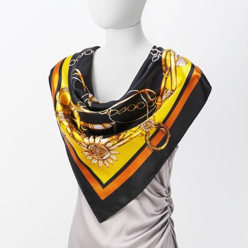 QIUTIMIY 35"x35" Like Silk Head Scarf for Women Satin Feel Large Square Scarf for Hair Wrapping and Sleeping Fashion Bandana - color: (90cm)square Scarf 9