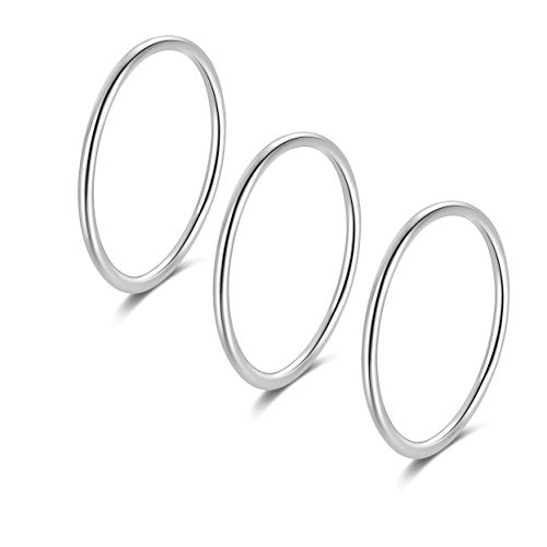 925 Sterling Silver Knuckle Rings for Women Minimalist Thin Stacking Rings Set 3PCS Midi Pinky Ring Size 2.5-8.5 - color: SET 3, size: 4.25