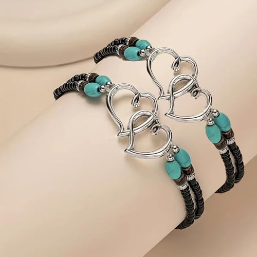 Ankle Bracelets for Women Waterproof Elastic Heart Anklet Stretchy Ankle Bracelets Colorful Beaded Anklets Boho Ankle Bracelets Silver Beach Anklet Jewelry Accessories for Summer - color: Black Black Anklets